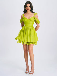 Frani Layered Mesh Mini Dress | Olive Green
