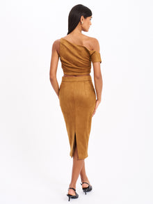 Zabrina Straight Pencil Skirt | Brown Suede