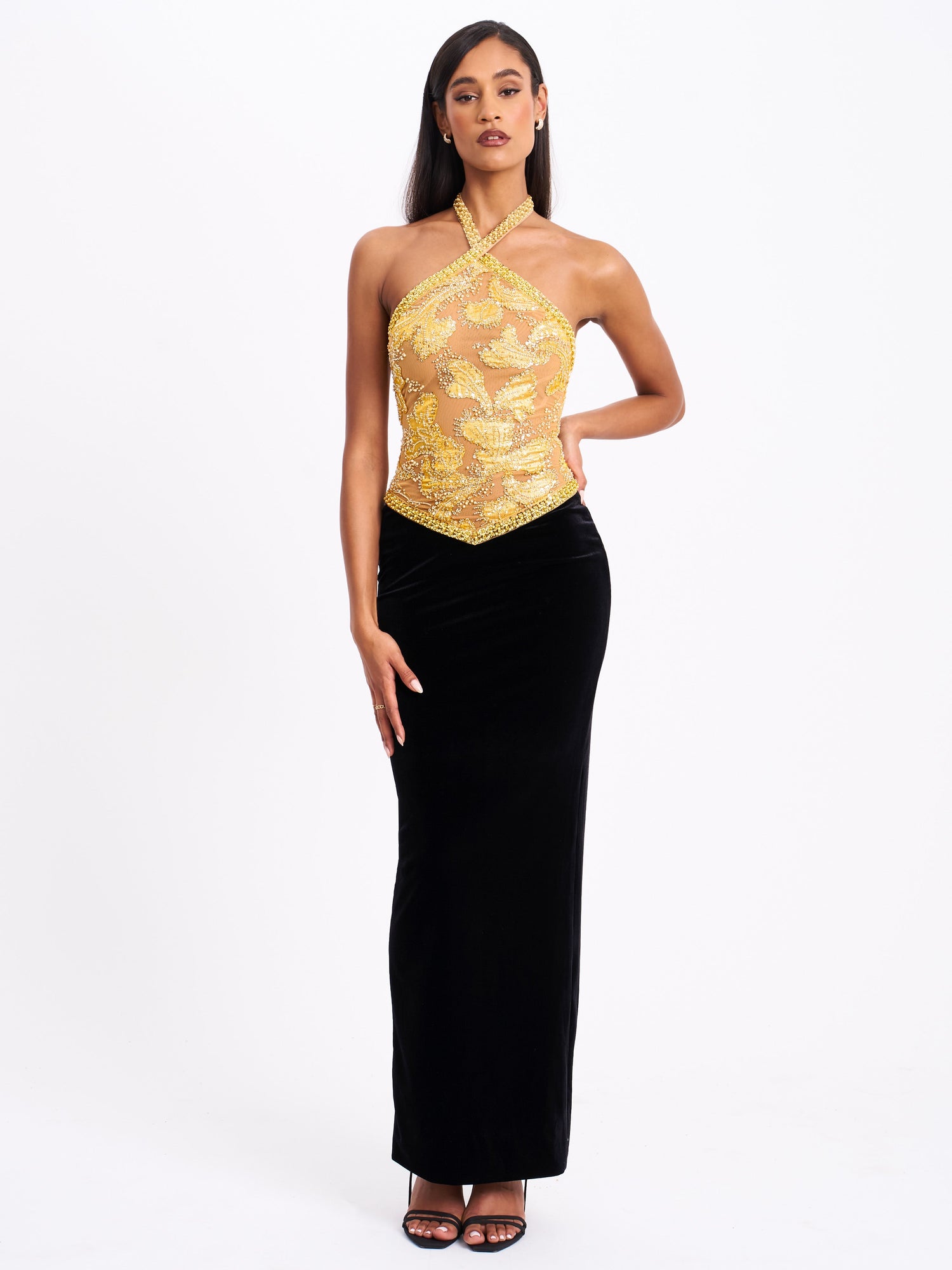 Gazelle Embroidered Vintage Style Maxi Dress | Gold