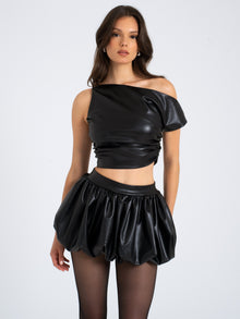 Yara Vegan Leather Slash Neck Tank Top | Black