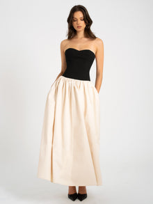 Sana Sweetheart Lace-up Back Drop Waist Maxi Dress | Black/Beige