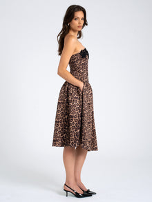 Uchenna Stretchy Strapless Midi Dress with lace trim | Cheetah Print