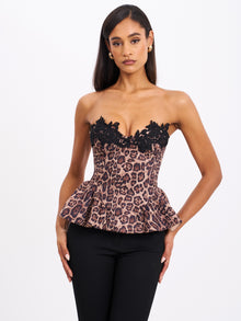 Qiara Peplum Top with Lace Trim | Cheetah Print