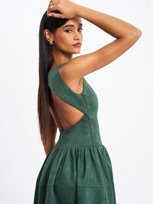 Laila Suede Boat Neck Backless Midi Dress | Green