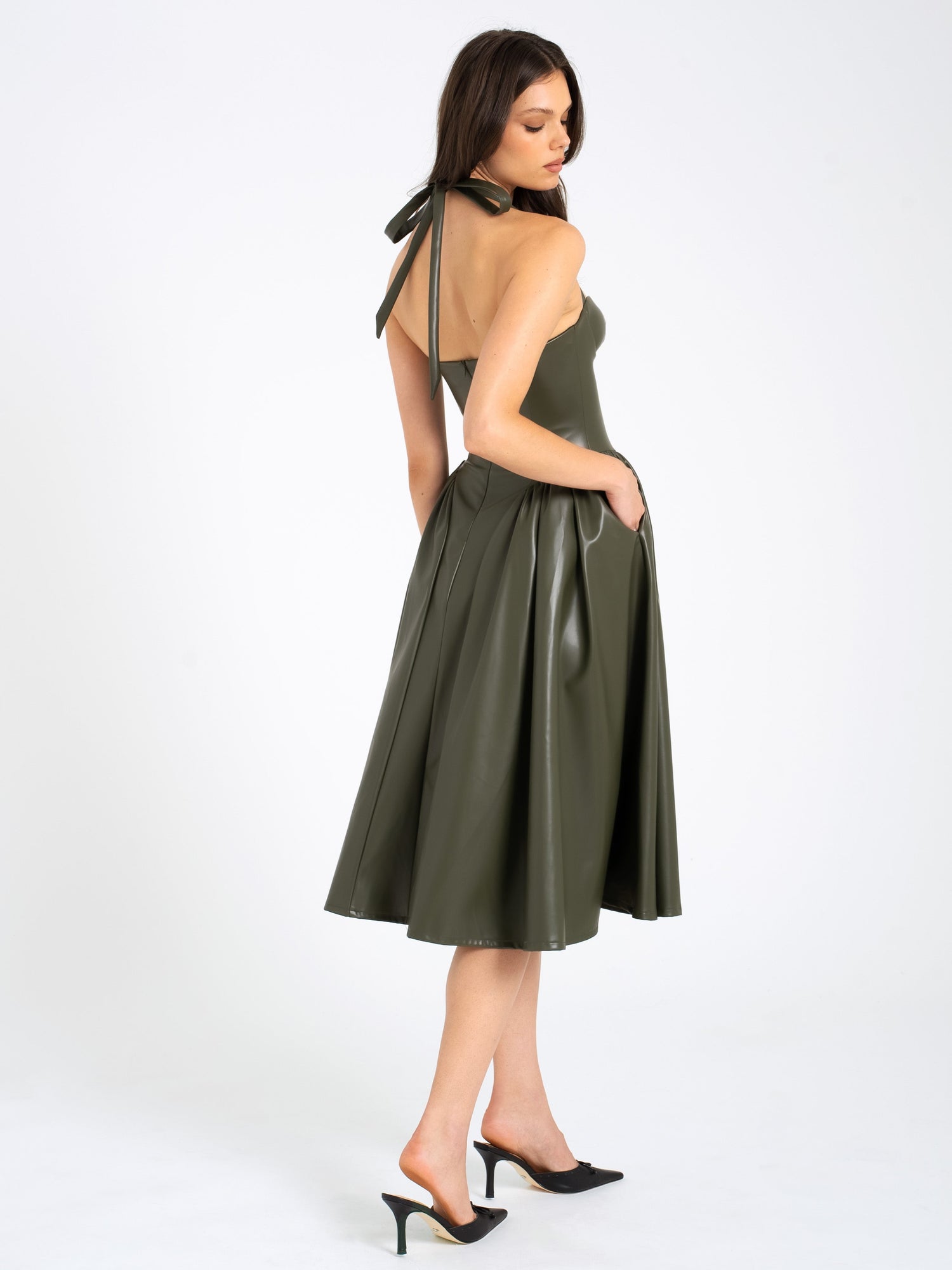 Eliana Vegan Leather Dress | Olive