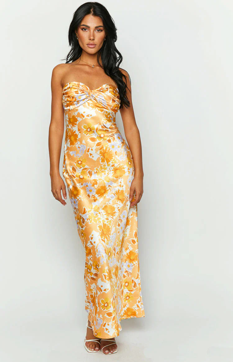 Ashley Floral Formal Maxi Dress | Orange