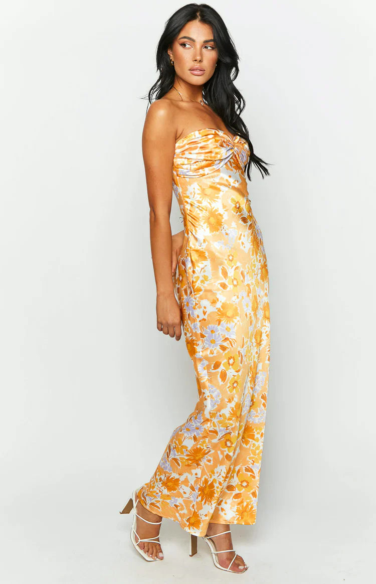 Ashley Floral Formal Maxi Dress | Orange