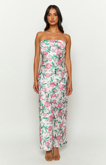 Astra Strapless Satin Midi Dress | Floral