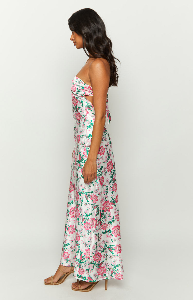 Astra Strapless Satin Midi Dress | Floral