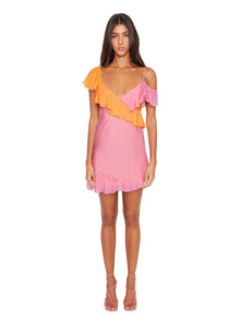 Womens | Asym Silk Ruffle Dress | Orange/Rouge