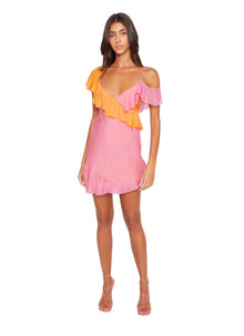 Womens | Asym Silk Ruffle Dress | Orange/Rouge