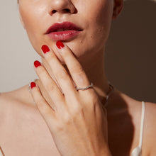 Model. Close up of woman wearing gemstone ring