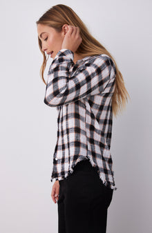 Frayed Hem Button Down - Black & White Check