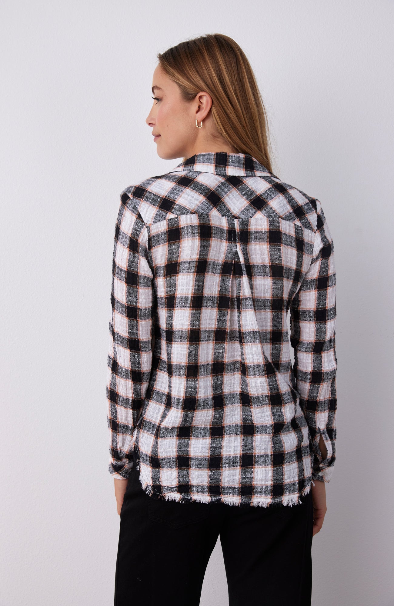 Frayed Hem Button Down - Black & White Check