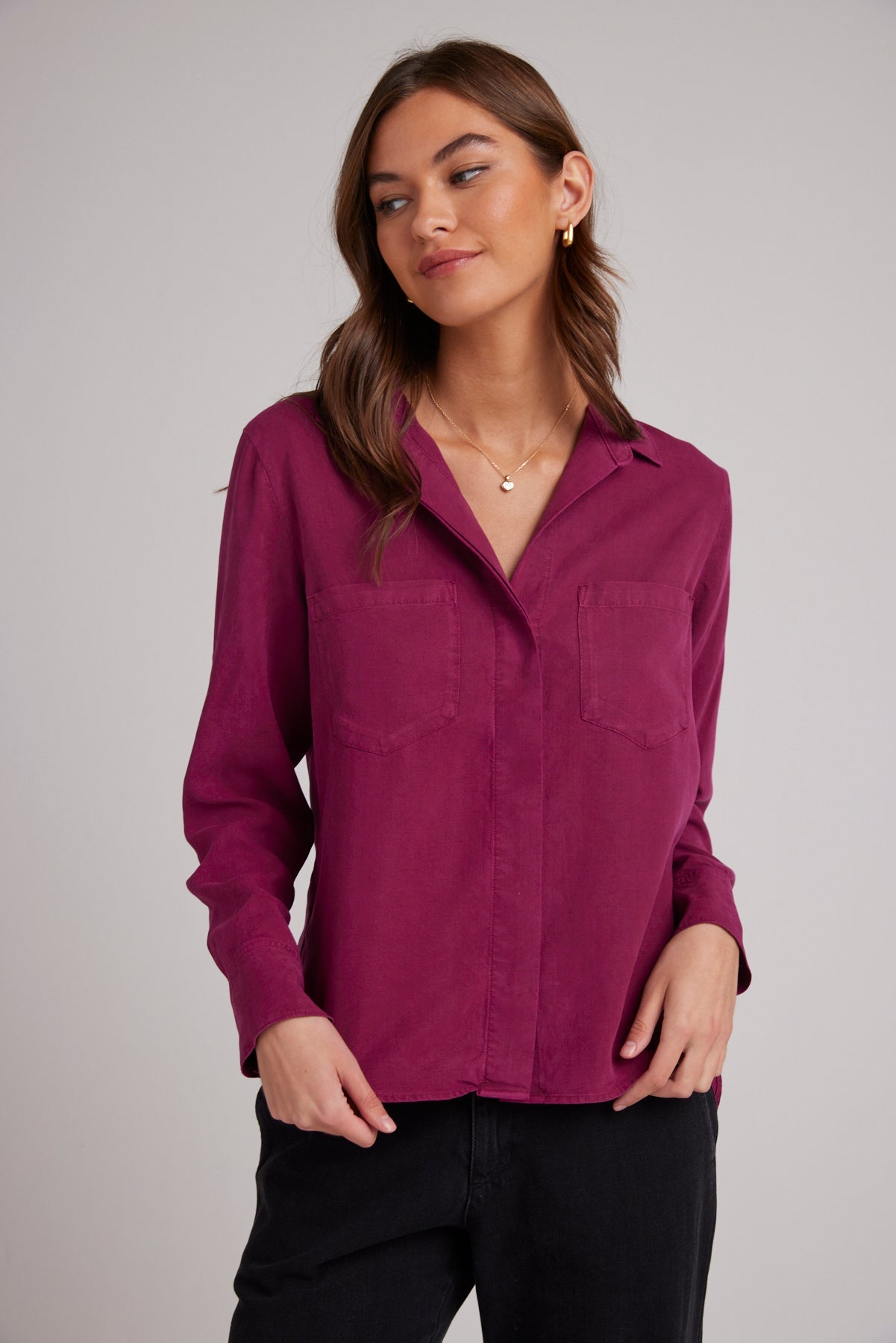 Split Back Button Down - Dark Magenta