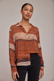 Capri Button Down - Rust Stripes Print