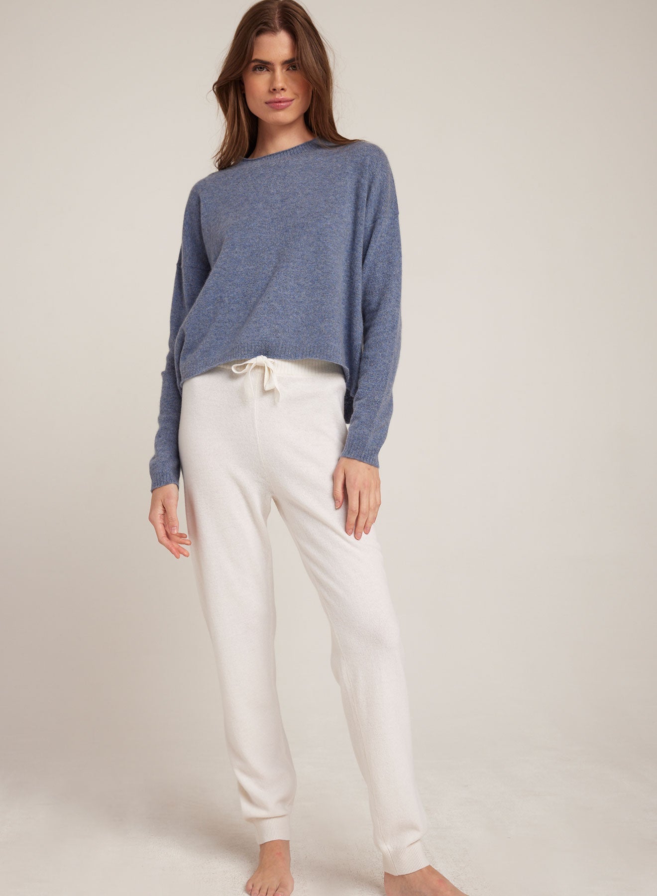 Cashmere Wide Rib Jogger - Pearl White