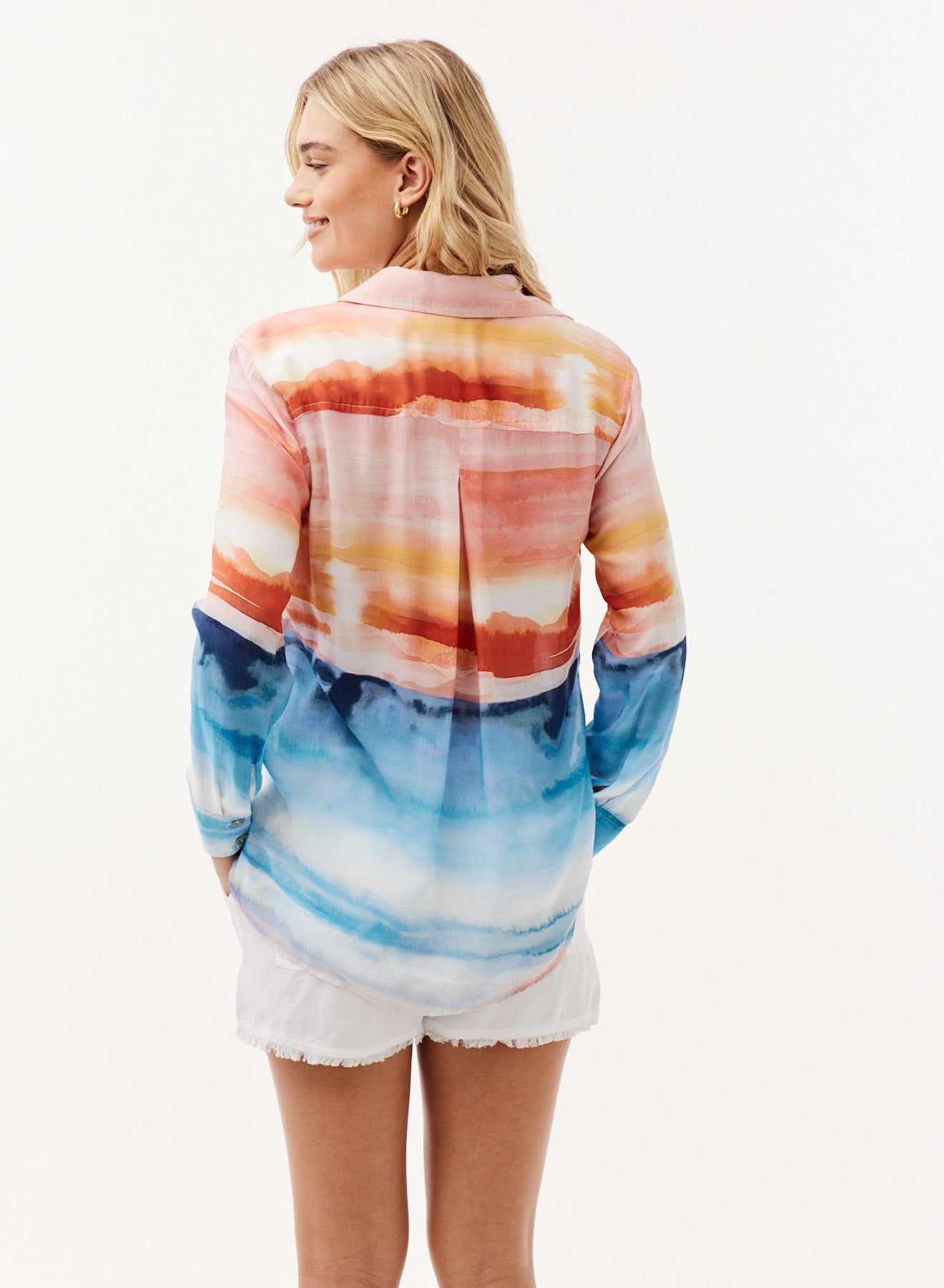 Side Slit Button Down Shirt | Horizon Sunset Print