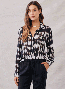 Classic Flowy Button Down - Blurred Ikat Print