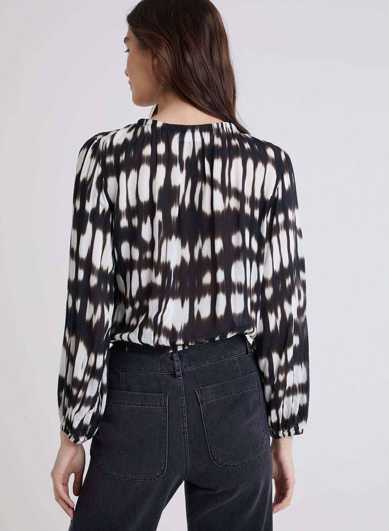 Elastic Shirred Top - Blurred Ikat Print