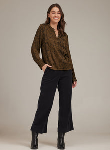 Half Placket Pullover - Olive Snake Print