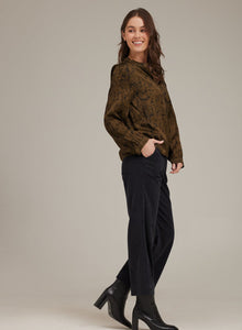 Half Placket Pullover - Olive Snake Print