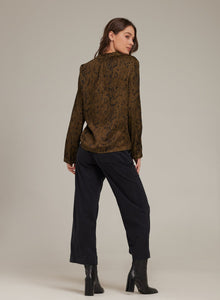 Half Placket Pullover - Olive Snake Print