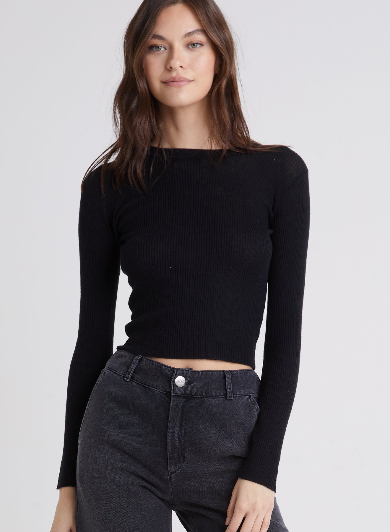 Mazzy Long Sleeve Crew Neck Sweater- Black