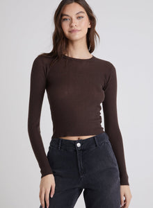 Mazzy Long Sleeve Crew Neck Sweater- Dark Oak