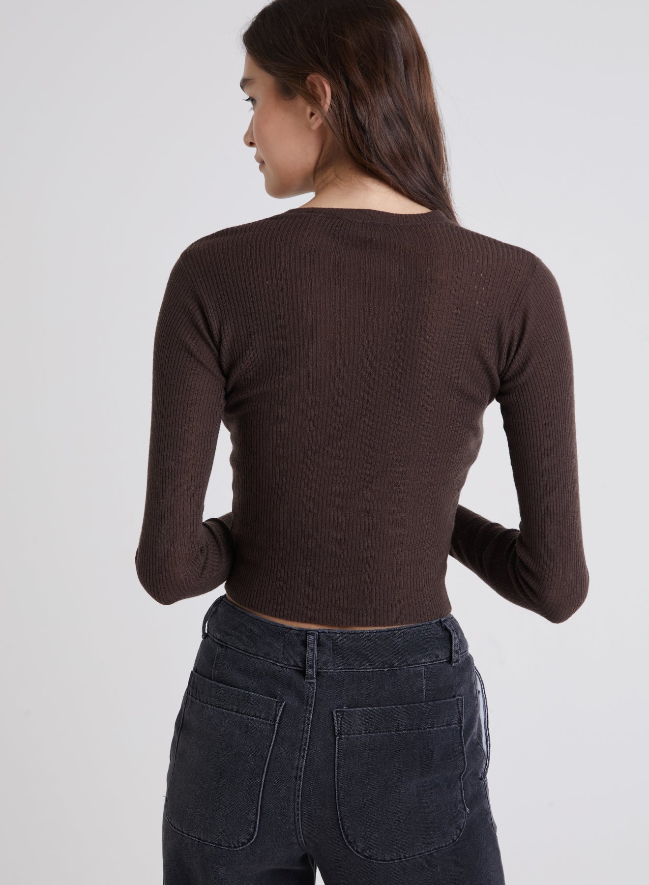 Mazzy Long Sleeve Crew Neck Sweater- Dark Oak