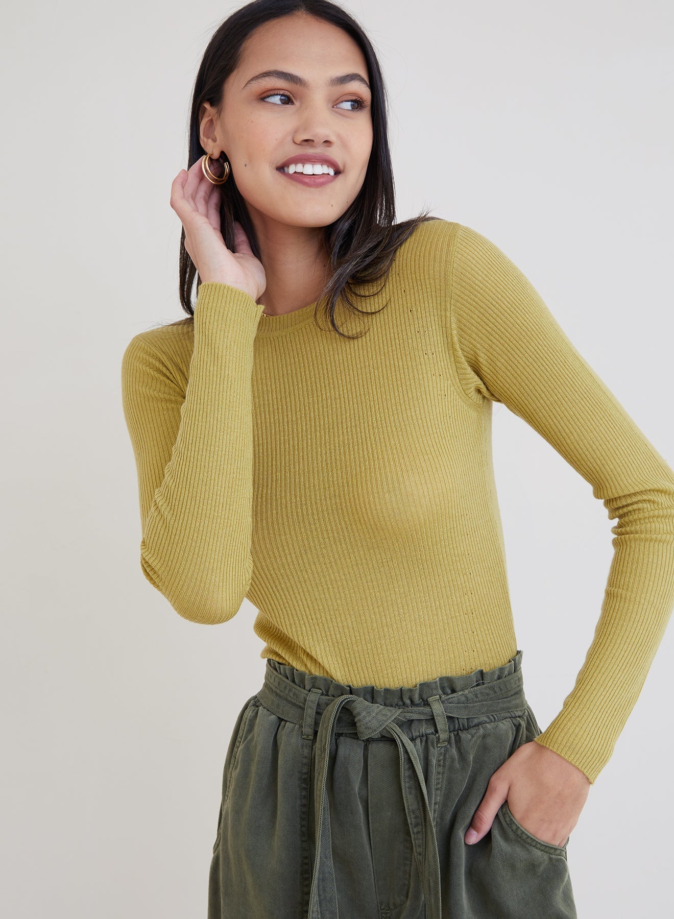 Mazzy Long Sleeve Crew Neck Sweater- Golden Spruce