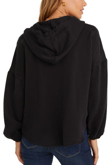 Long Sleeve V-Neck Hoodie - Black