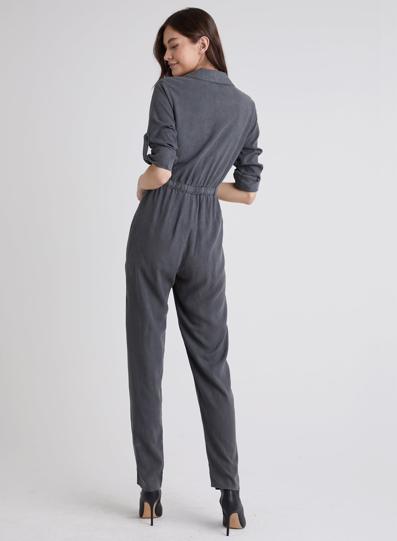 Roll Tab Sleeve Jumpsuit -  Smoke Stack