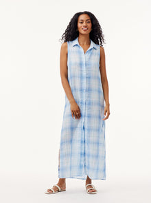 Sleeveless Duster Dress | Heather Blue Plaid