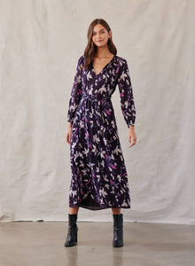 Smocked Back Maxi Dress - Floral Plum Print