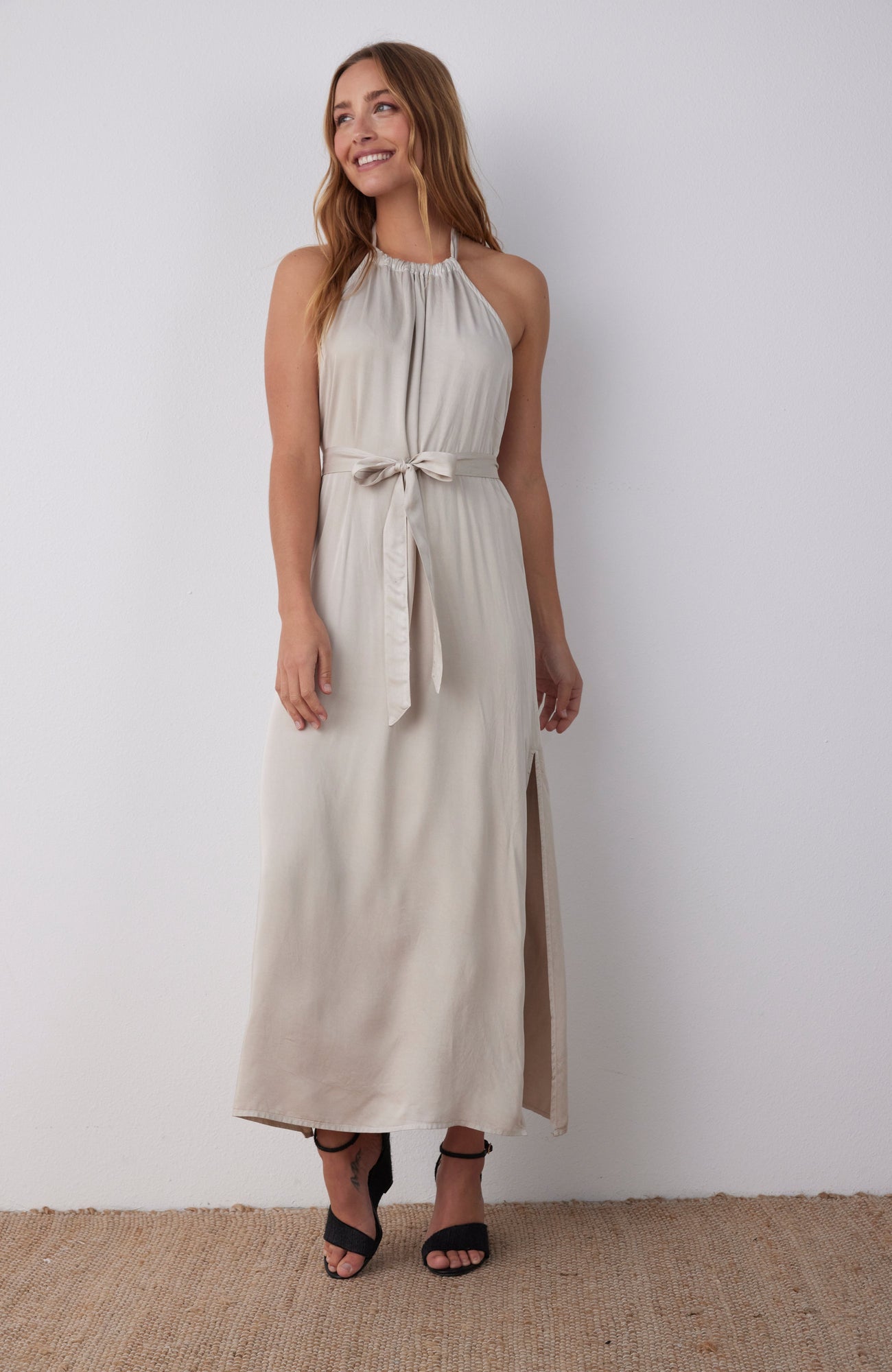 Smocked Waist Halter Midi Dress | Sandy Ivory