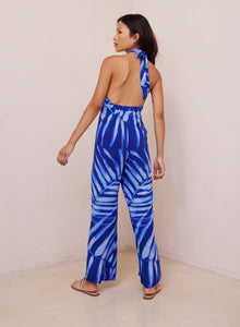 Low Back Halter Jumpsuit | Bayside Palm Print