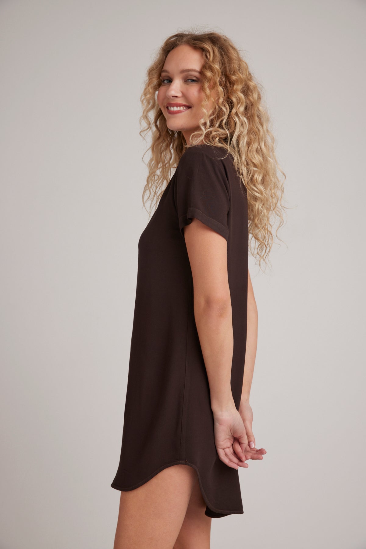 V Neck Dress - Quartz Brown