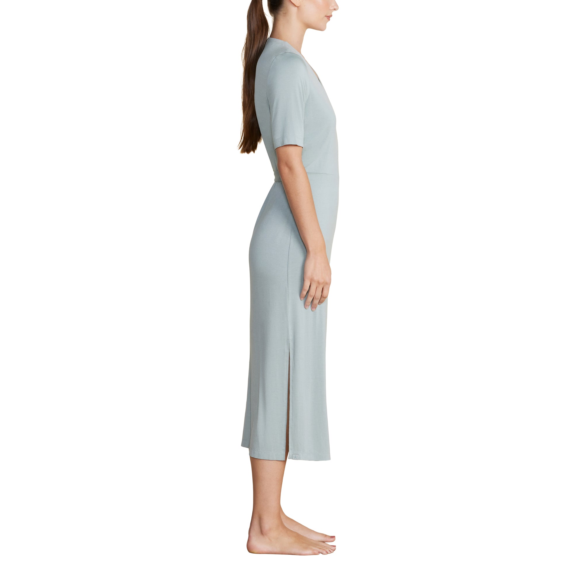 Luxe Milk Jersey 3/4  Sleeve Wrap Dress | Beach Glass