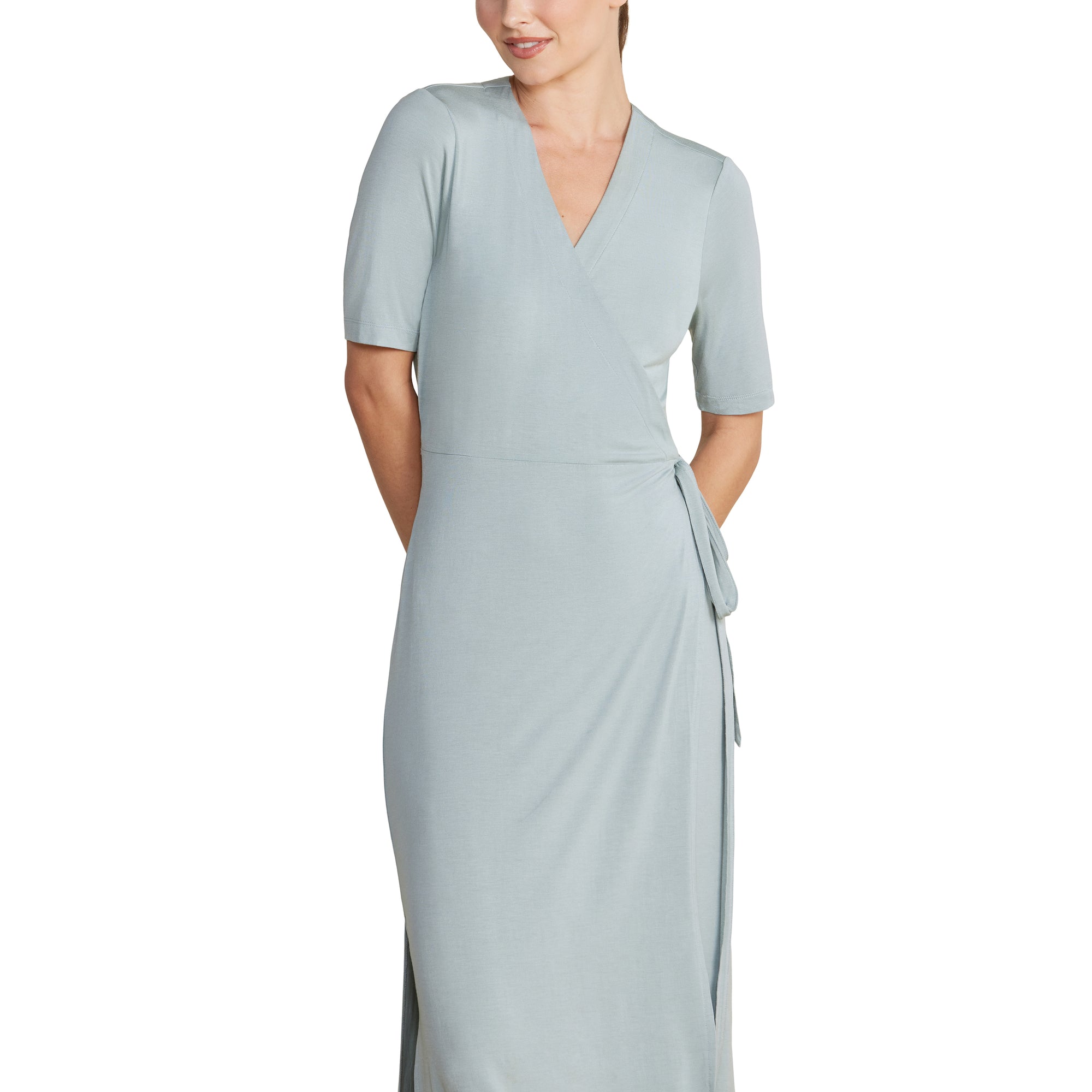 Luxe Milk Jersey 3/4  Sleeve Wrap Dress | Beach Glass