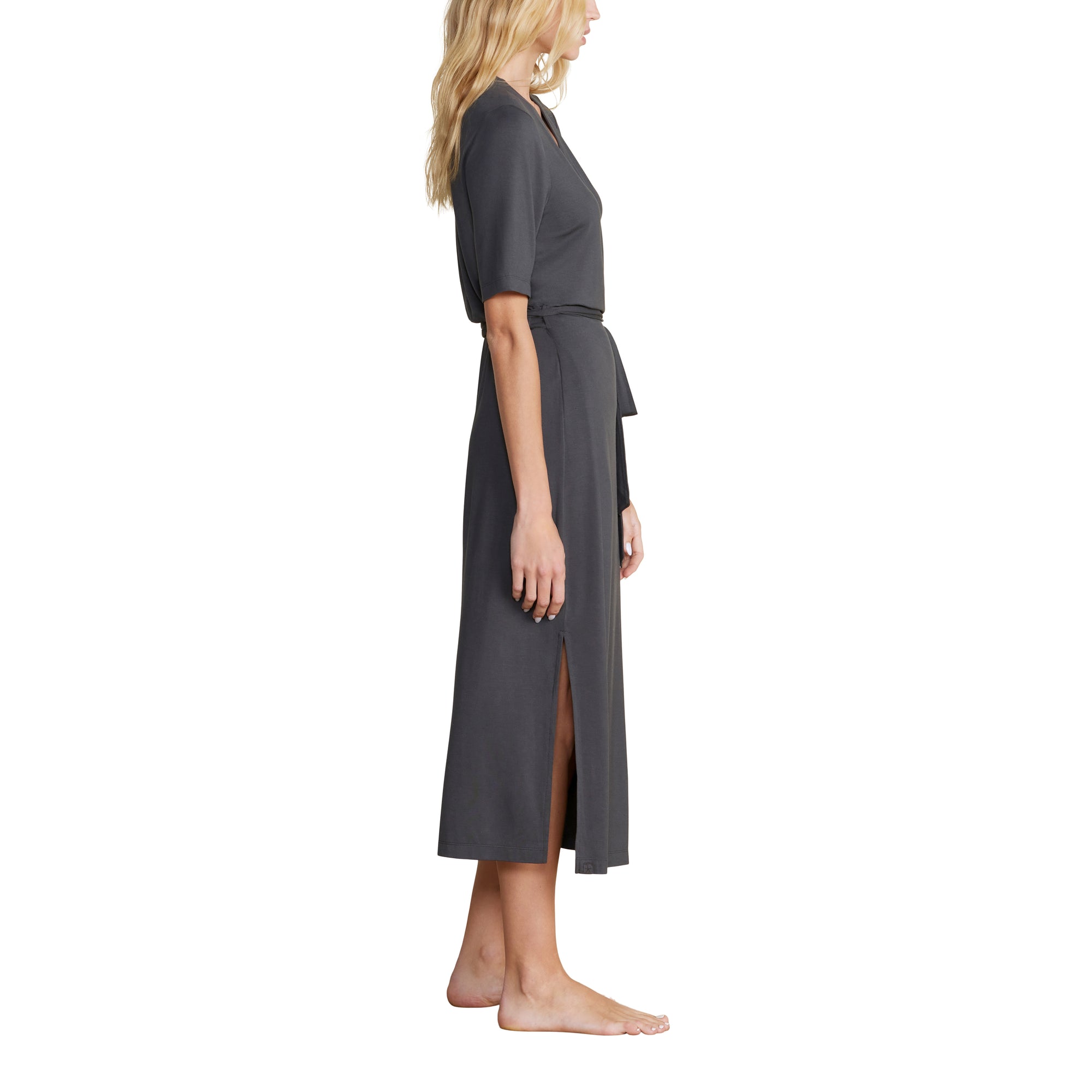 Luxe Milk Jersey 3/4 Sleeve Wrap Dress | Carbon