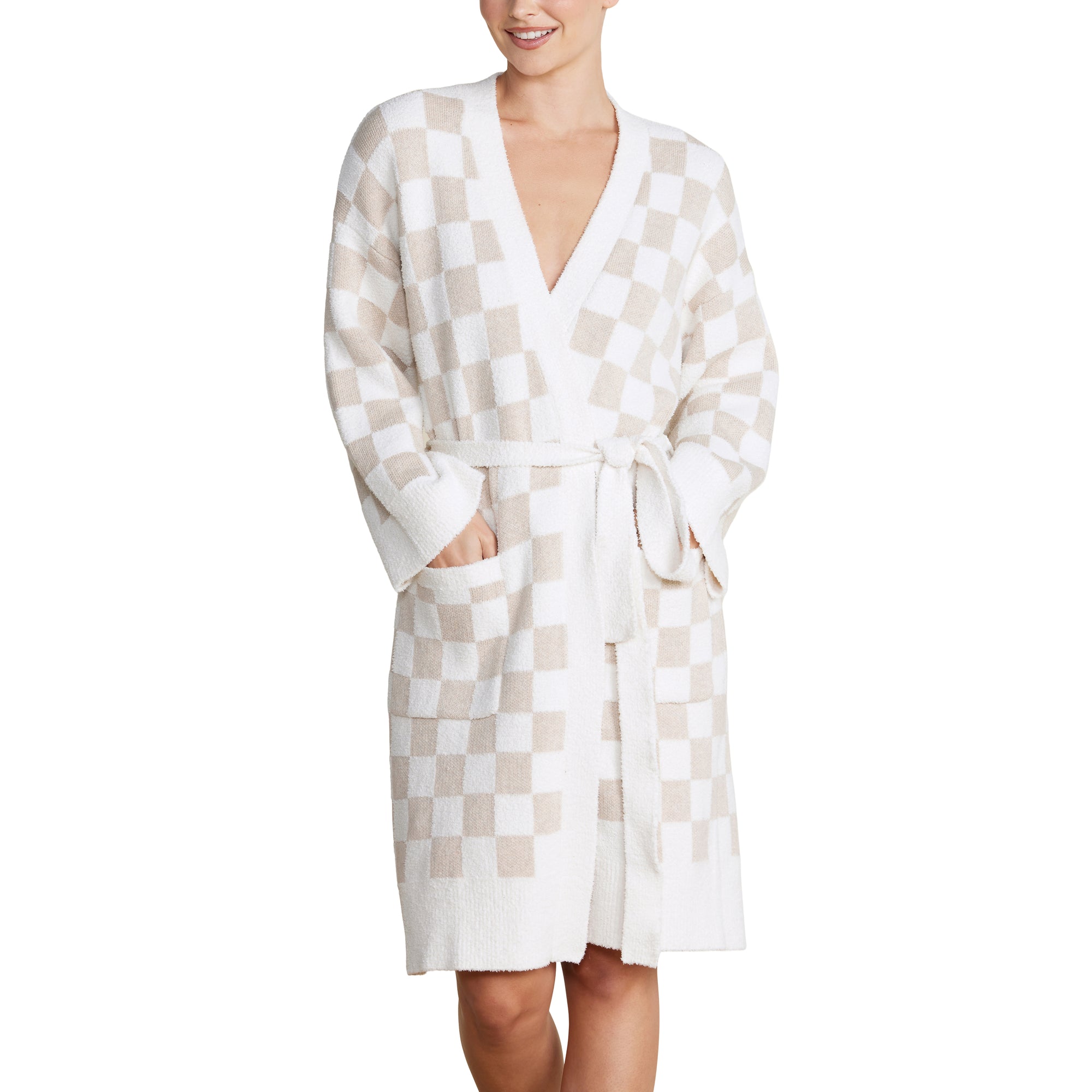 Cozychic Cotton Checkered Robe | Oatmeal/Cream