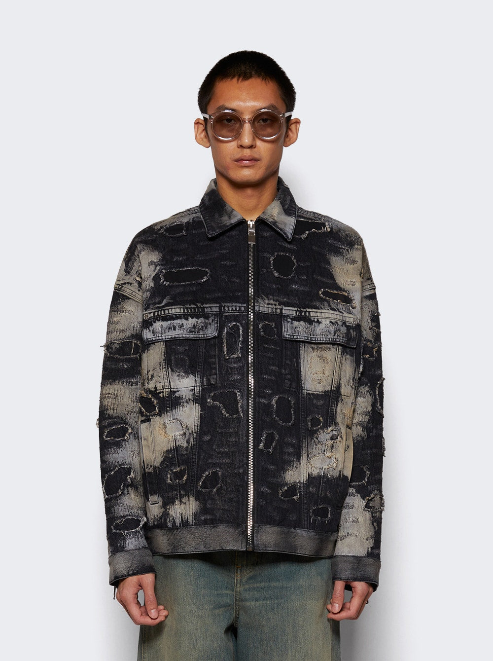 Men | Givenchy | Oversized Fit 4g Rivet Zip Denim Jacket Black And Beige