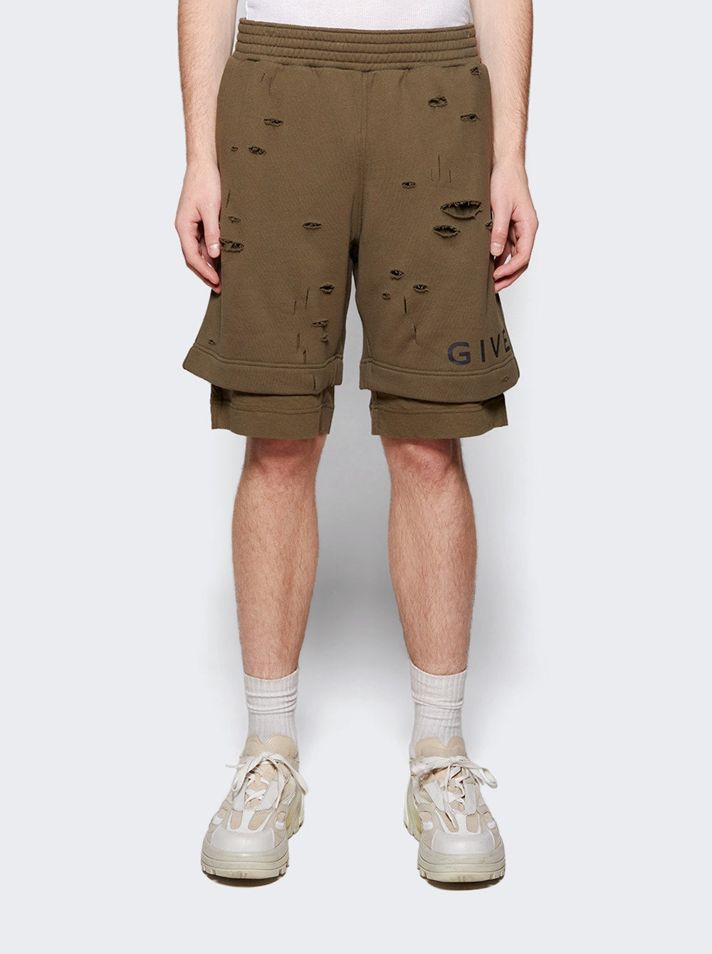 Men | Givenchy | Destroyed Felpa Bermuda Shorts | Khaki