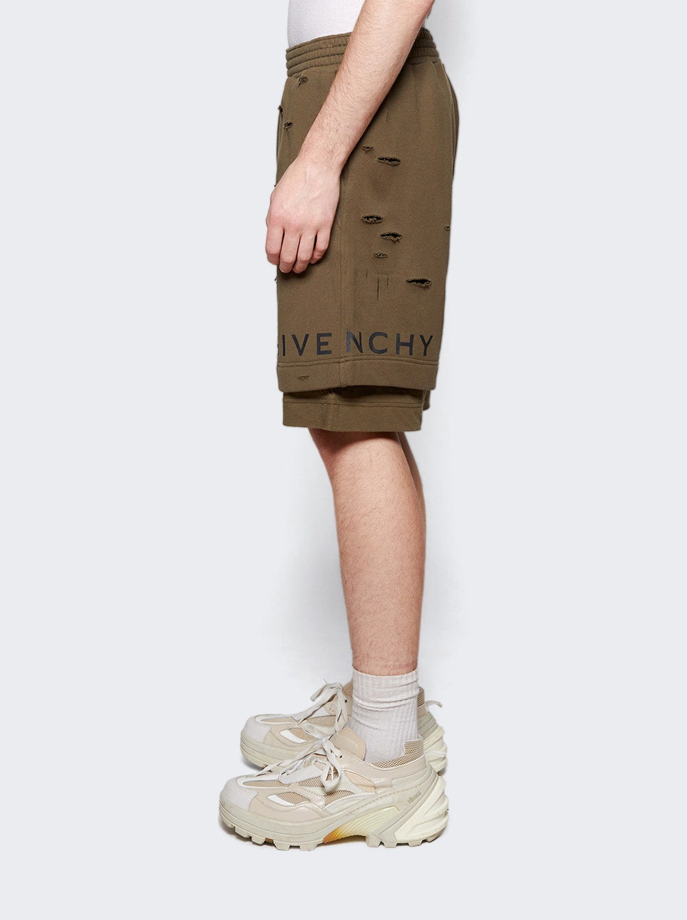Men | Givenchy | Destroyed Felpa Bermuda Shorts | Khaki
