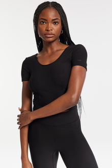 Bandier | Rib Crop Short Sleeve Top | Black Rib