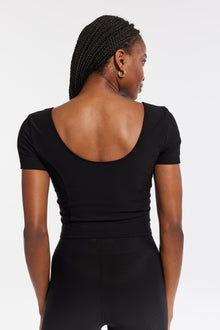 Bandier | Rib Crop Short Sleeve Top | Black Rib