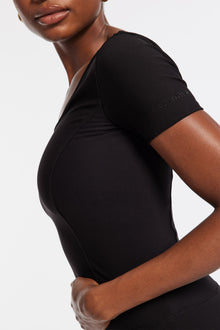 Bandier | Rib Crop Short Sleeve Top | Black Rib