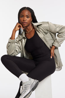 Bandier | Rib Crop Short Sleeve Top | Black Rib