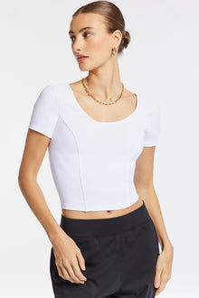 Bandier | Rib Crop Short Sleeve Top | White Rib